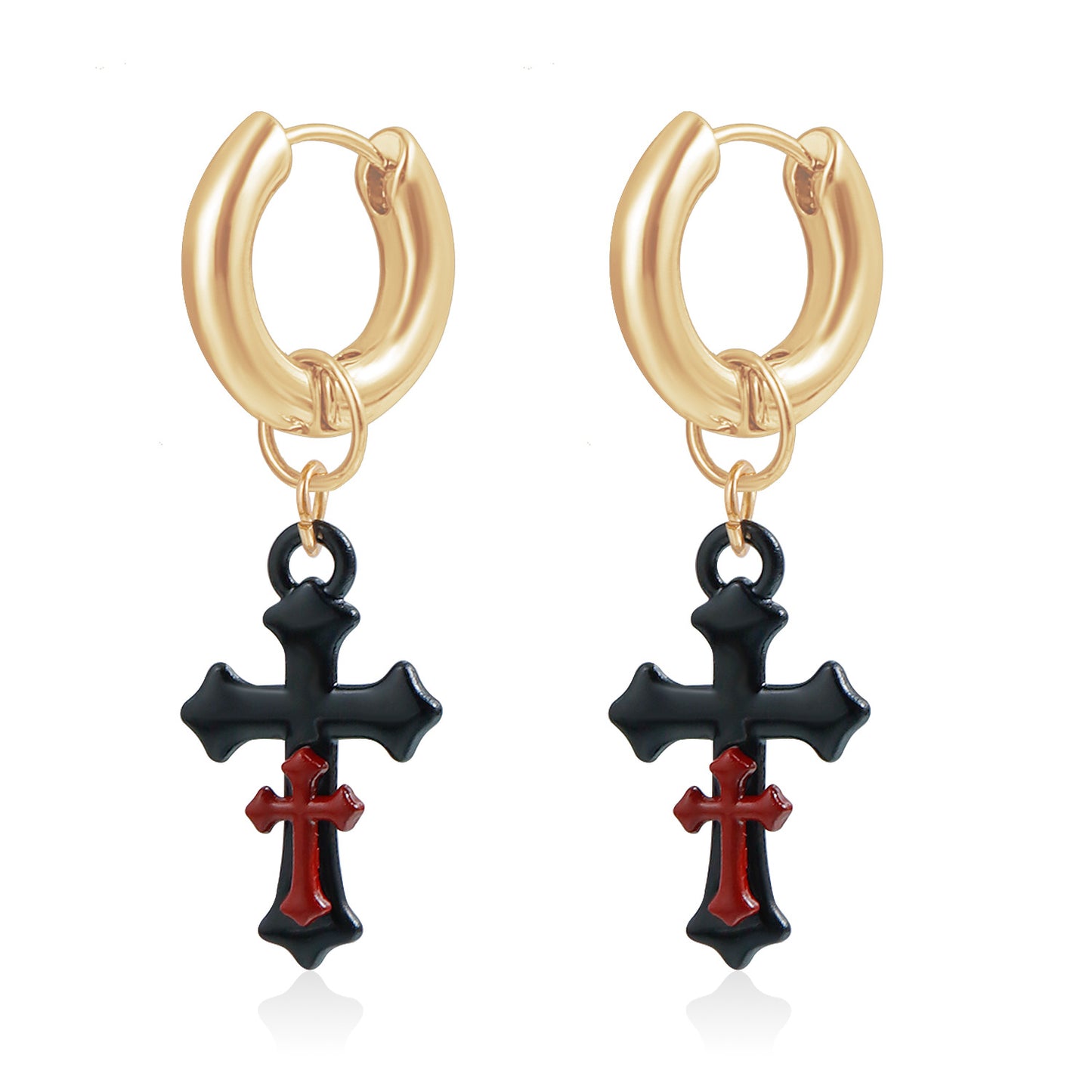 Vintage Gothic Cross Hoop Earrings for Women in Alloy with Electroplated Finish