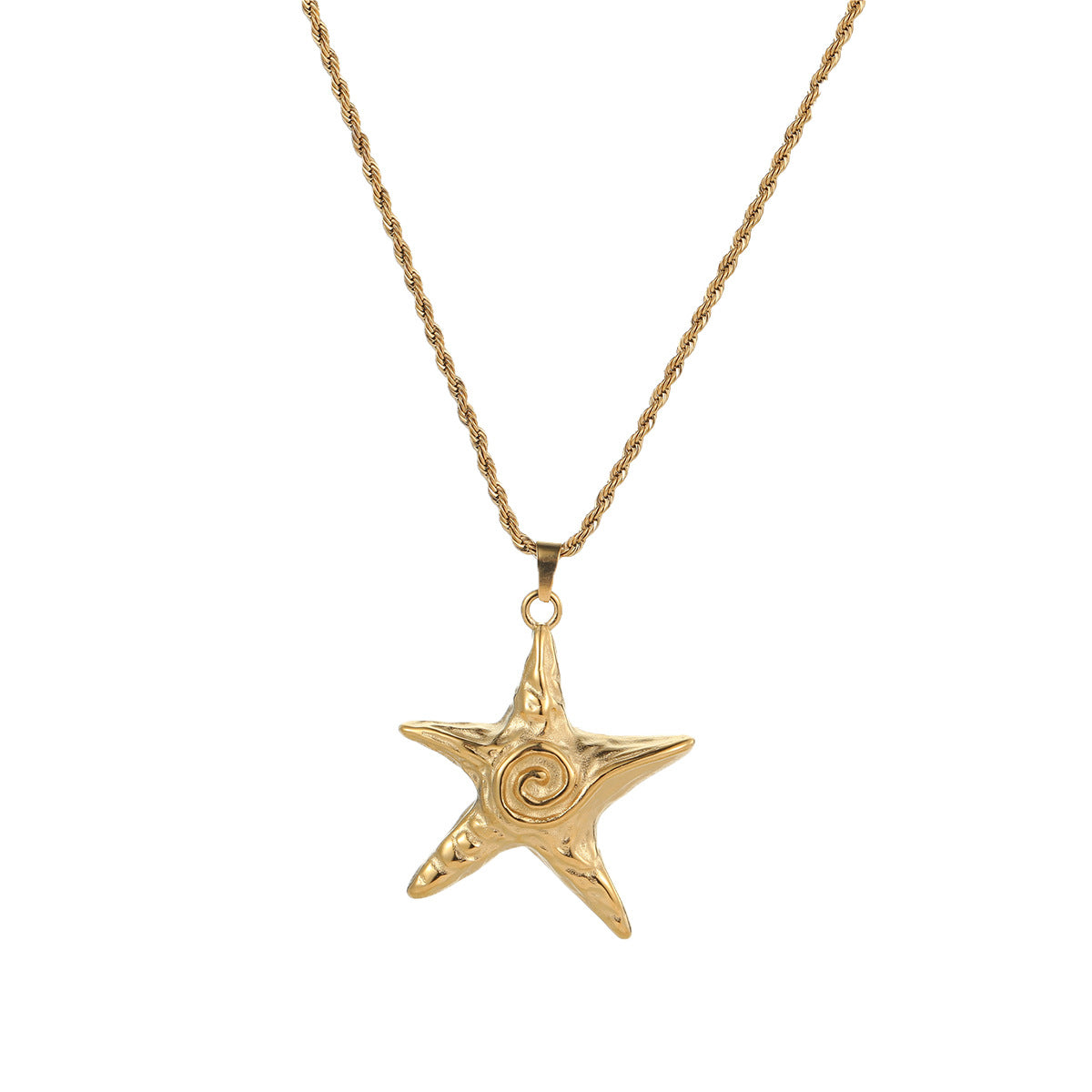 Set collana da donna in acciaio inossidabile con texture martellata a forma di stella marina alla moda e catena ritorta