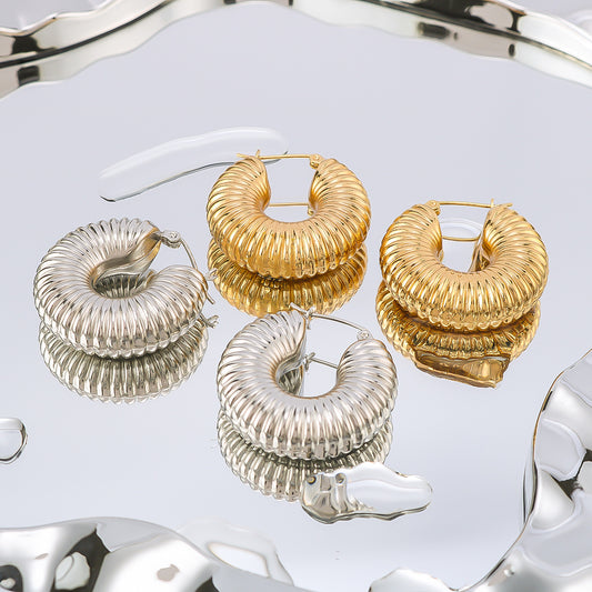 Orecchini a Cerchio Vuoti Geometrici in Acciaio Inossidabile con Placcatura in Oro 18K da Donna