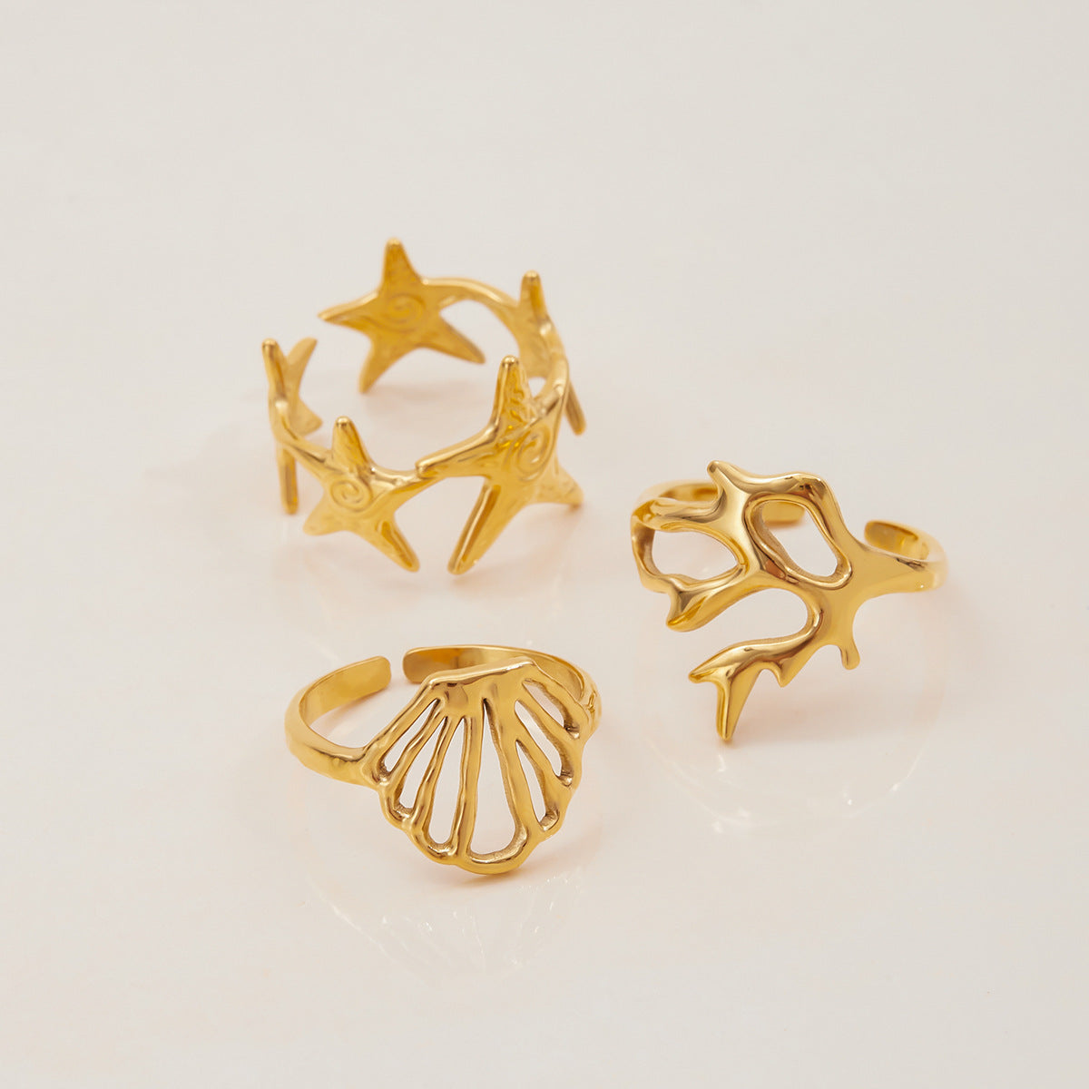 Anello da donna in acciaio al titanio con motivo a conchiglia, ispirato all'oceano, accessorio di moda in acciaio inossidabile galvanizzato