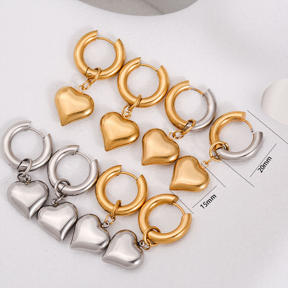 Orecchini a perno con cuore in acciaio inossidabile minimalista con finitura placcata per donna, pendenti staccabili di lusso leggeri