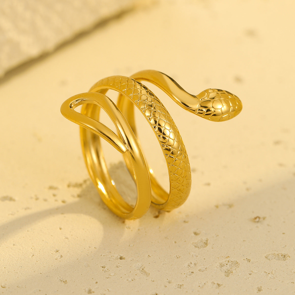 Minimalist Snake-Shaped Stainless Steel Ring with 18K Gold Plating for Women