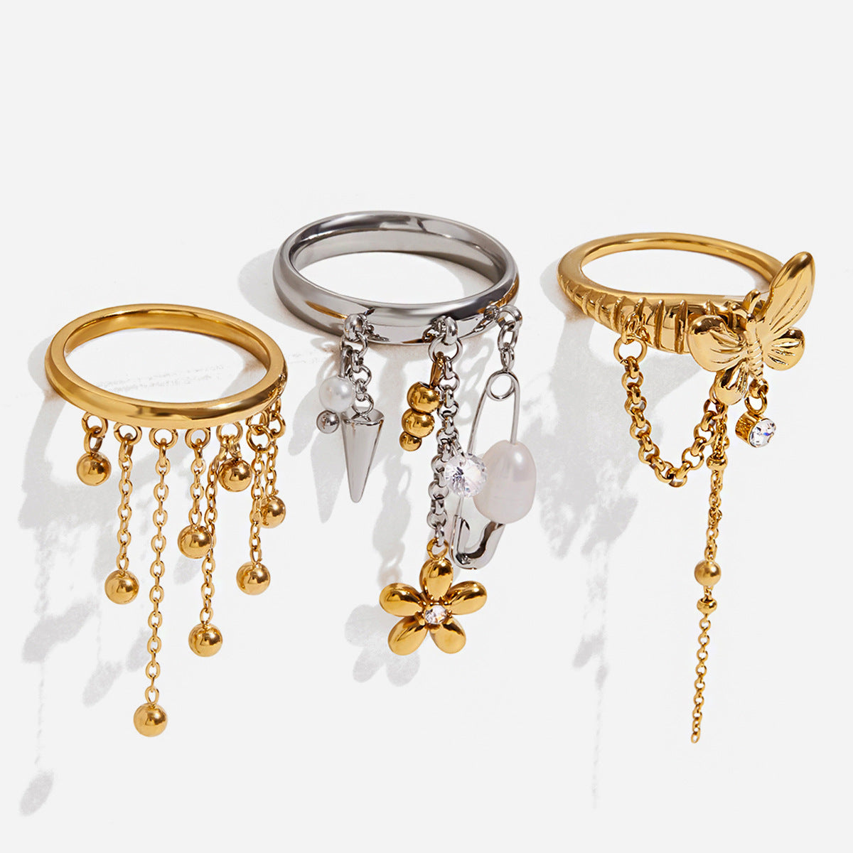 Anillo de borla geométrico en acero de titanio con acabado chapado para mujer Joyas minimalistas de lujo
