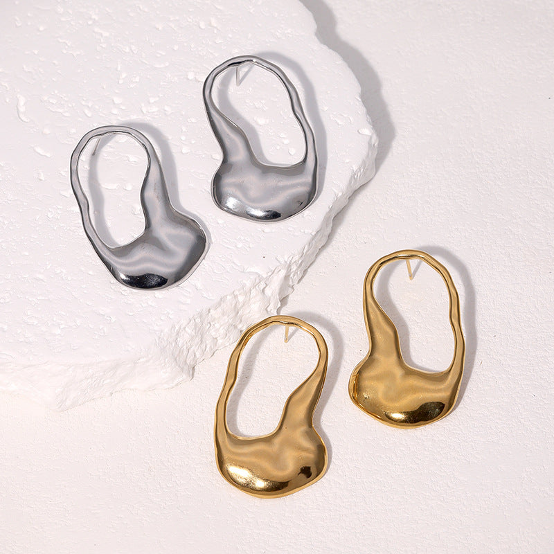 Orecchini Geometrici Minimalisti da Donna in Acciaio Inossidabile con Finitura Galvanica, Design Asimmetrico, Ipoallergenici e Resistenti all'Ossidazione
