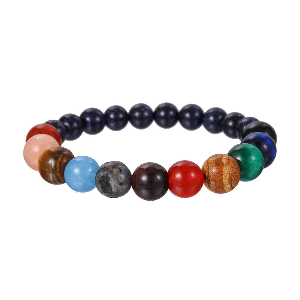 Handmade Blue Sandstone Round Geometric Stone Bracelet Unisex