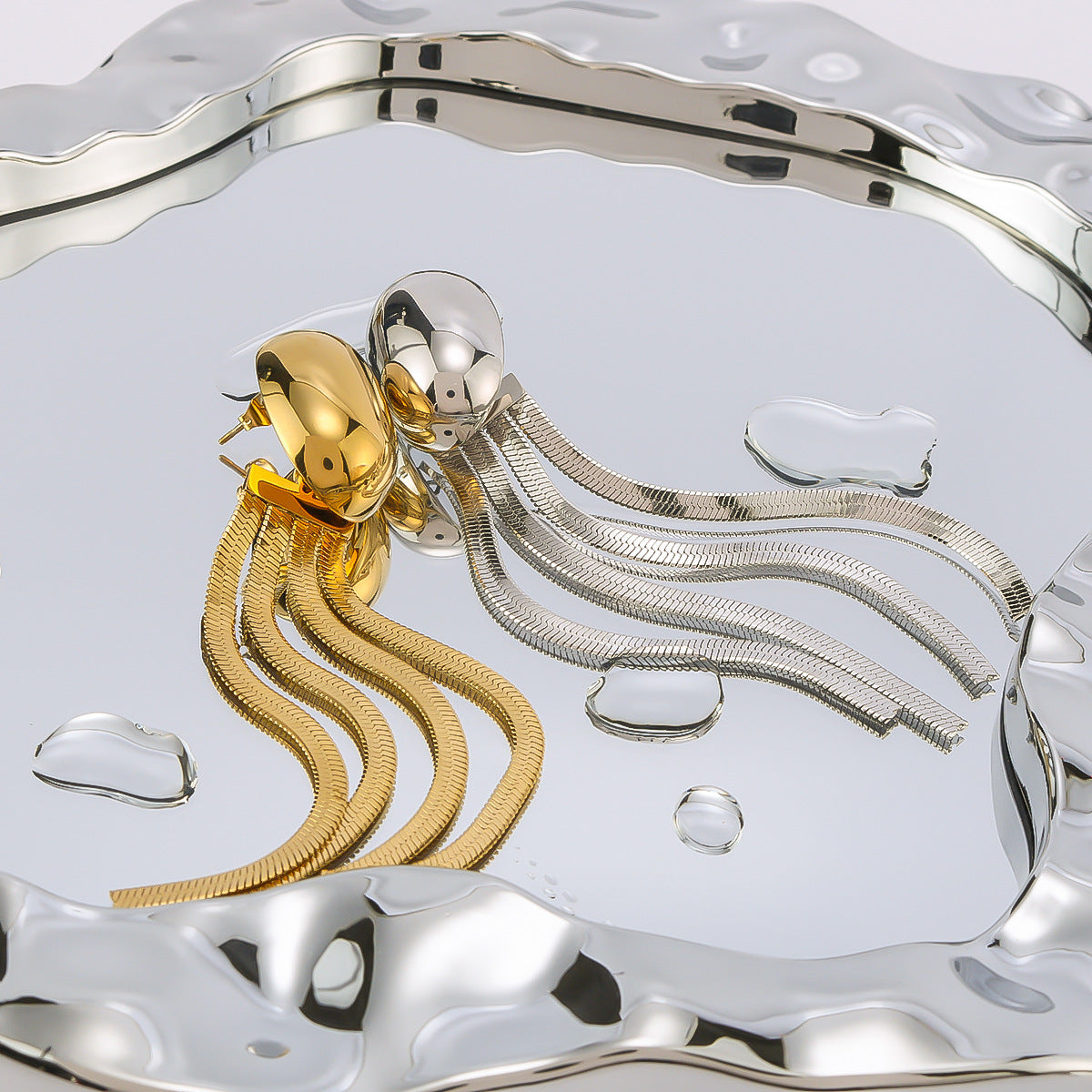 Minimalist Jellyfish-Shaped Tassel Earrings in Stainless Steel with 18K Gold Plating for Women
