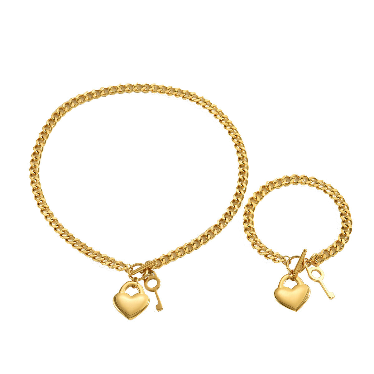 Set collana e bracciale da donna con ciondolo a cuore placcato oro 18 carati in lega di rame