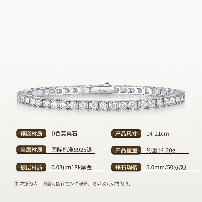 Pulsera de tenis de moissanita geométrica gruesa de oro de 18 quilates chapada en plata de ley 925 de moda OL para mujer