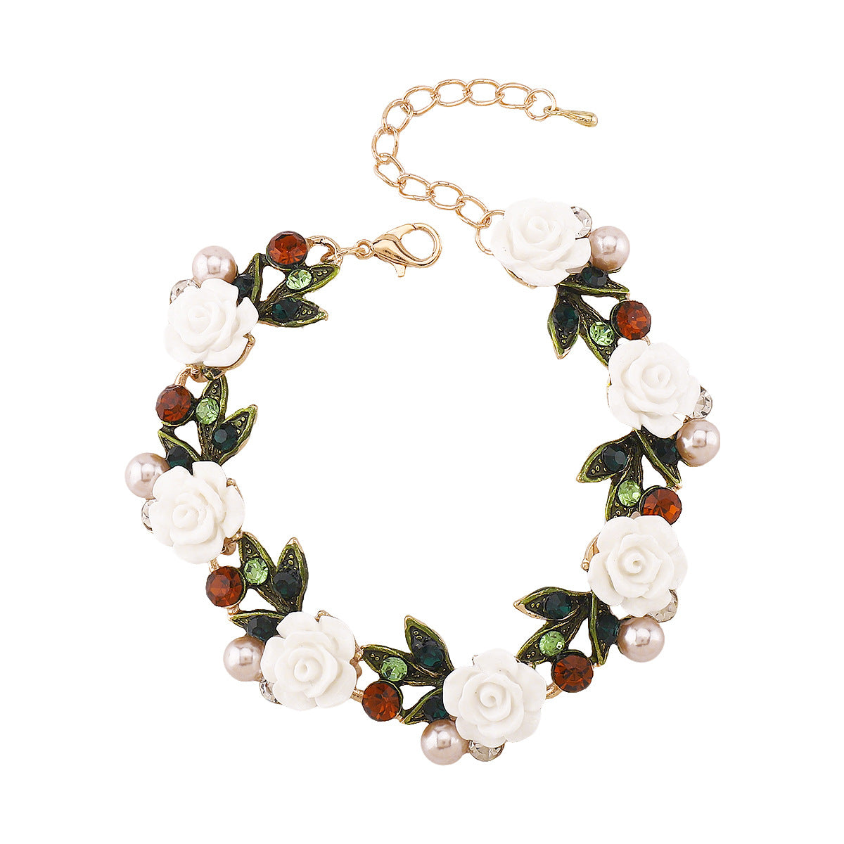 Set di collana, orecchini e bracciale floreale in lega e resina con intarsi di strass per donna