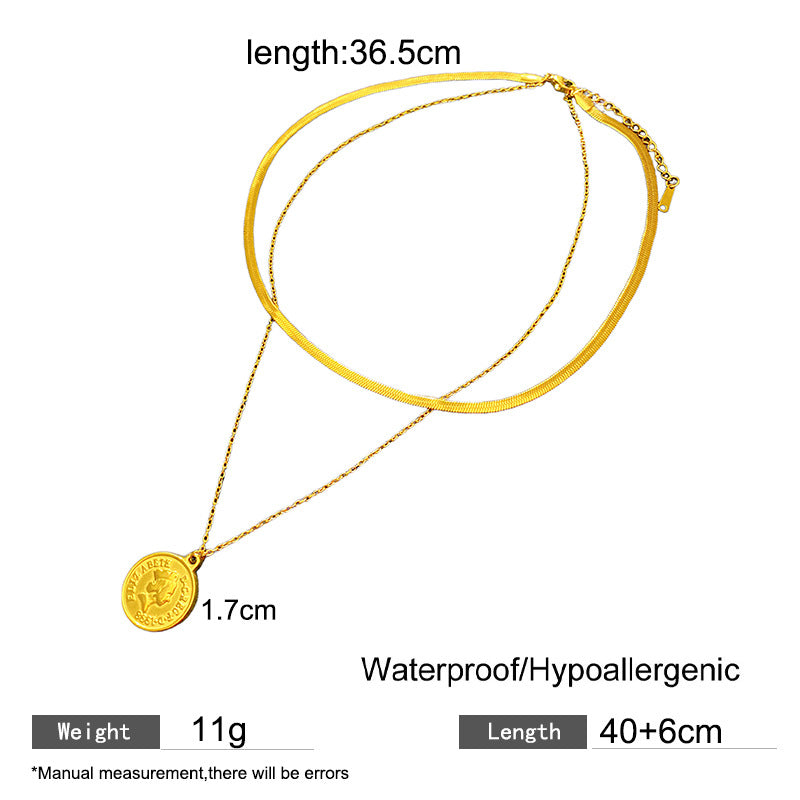 Sweet Streetwear Round Geometric Titanium Steel Plated Pendant Snake Chain Necklace for Unisex