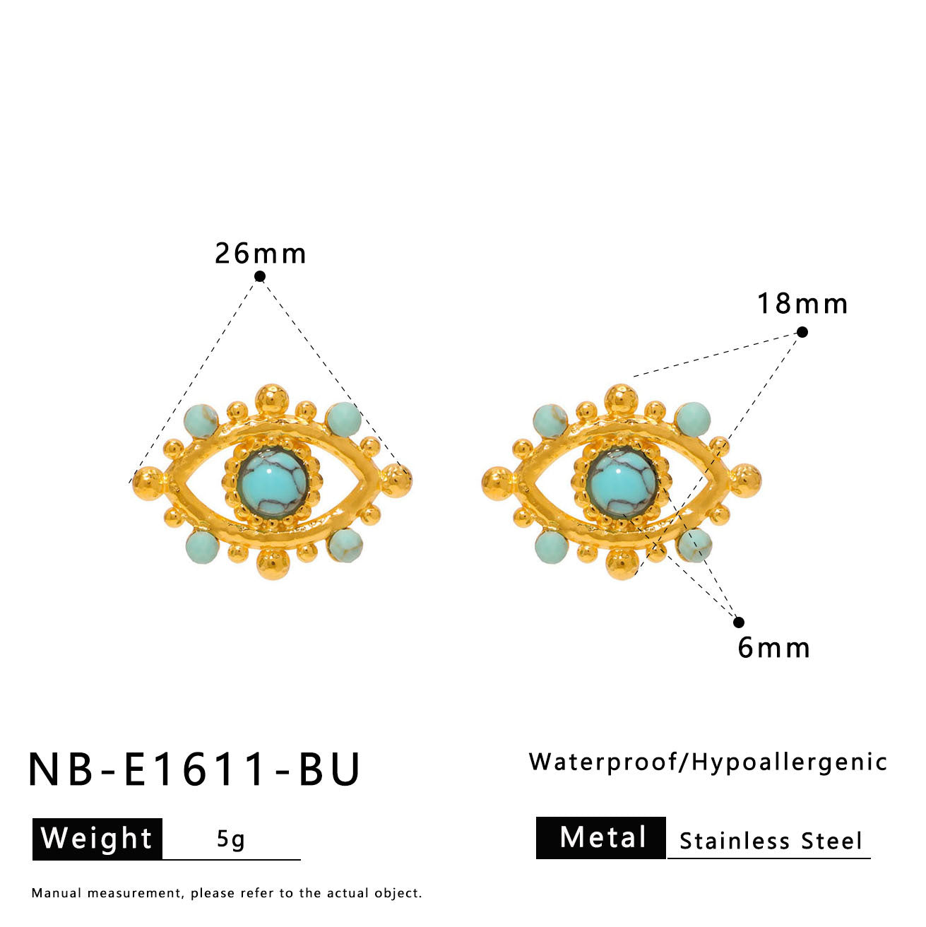 Minimalist Geometric Eye-Shaped Stainless Steel Earrings with Pearl Accents and 18K Gold Plating