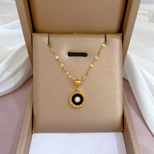 Minimalist Geometric Titanium Steel Plated Necklace for Women with Floral Motifs Locket Chain