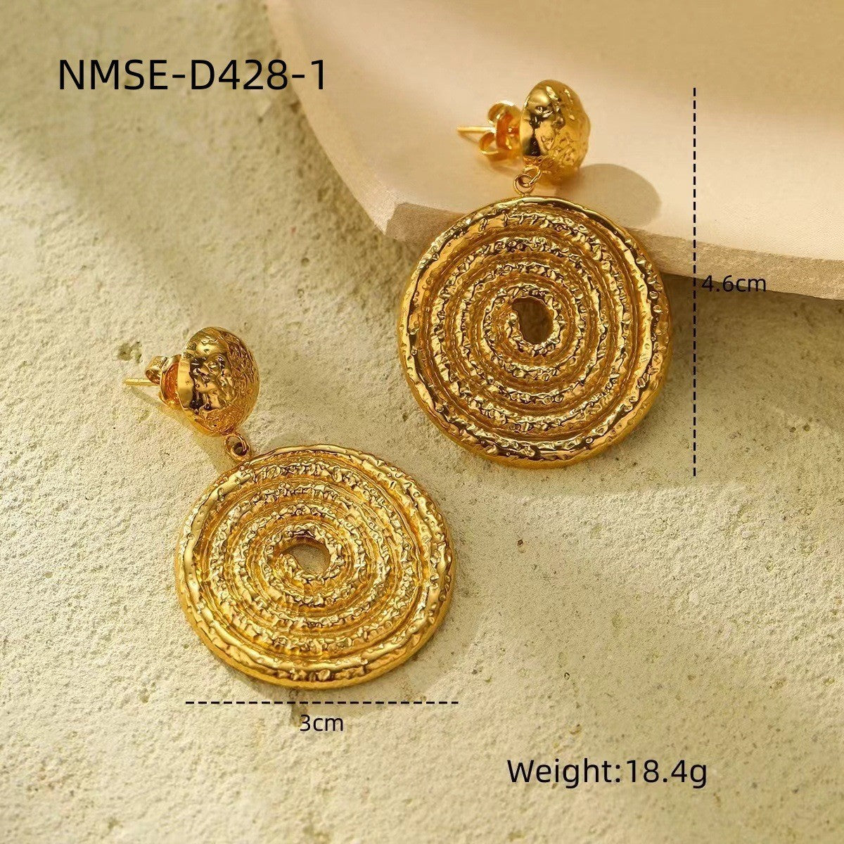 Orecchini da donna alla moda in acciaio al titanio con spirale geometrica e placcatura in oro