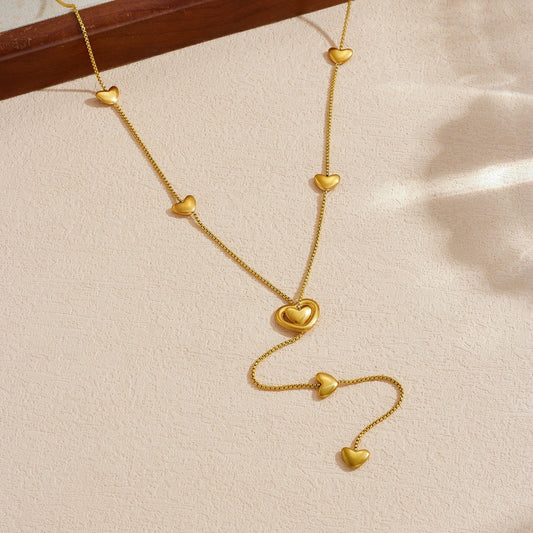 Minimalist Hollow Heart Gold Plated Stainless Steel Y-Chain Long Tassel Necklace for Women