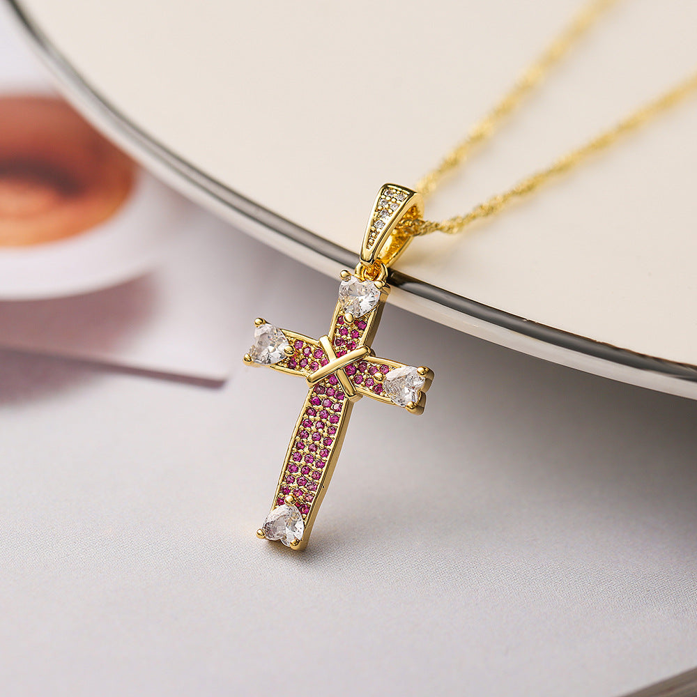 Geometric Pendant Necklace for Women in Copper with 18K Gold Plating and Zircon Inlay, Fashionable Minimalist Clavicle Chain