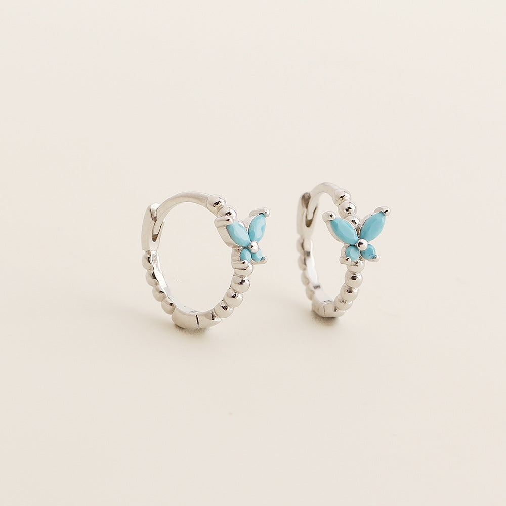 Pendientes de Plata de Ley 925 con Diseño de Mariposa de Estilo Vintage Francés y Incrustaciones de Pedrería para Mujer
