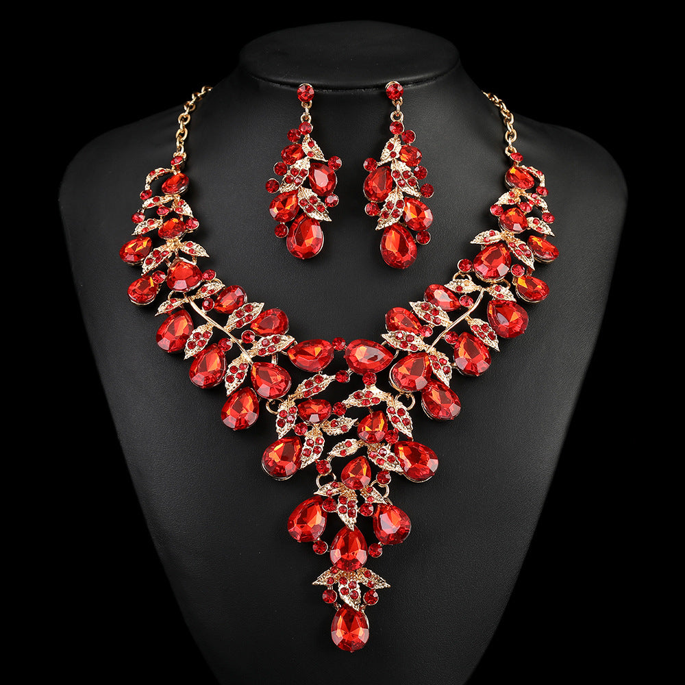 Vintage Floral Alloy Pendant Necklace Set with O-Chain, Rhinestone-Inlaid Leaf and Lotus Pod Motifs for Women