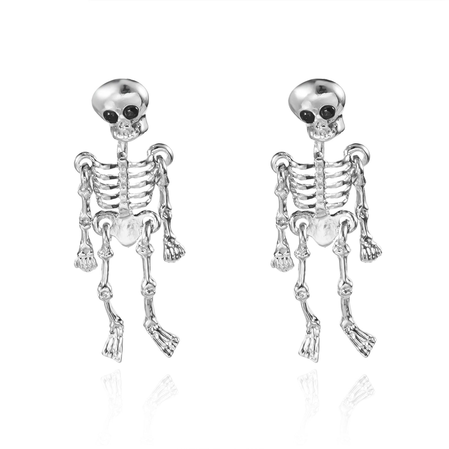 Pendientes colgantes estilo gótico oscuro con luna y esqueleto para mujer, con base de aleación y acabado galvanizado