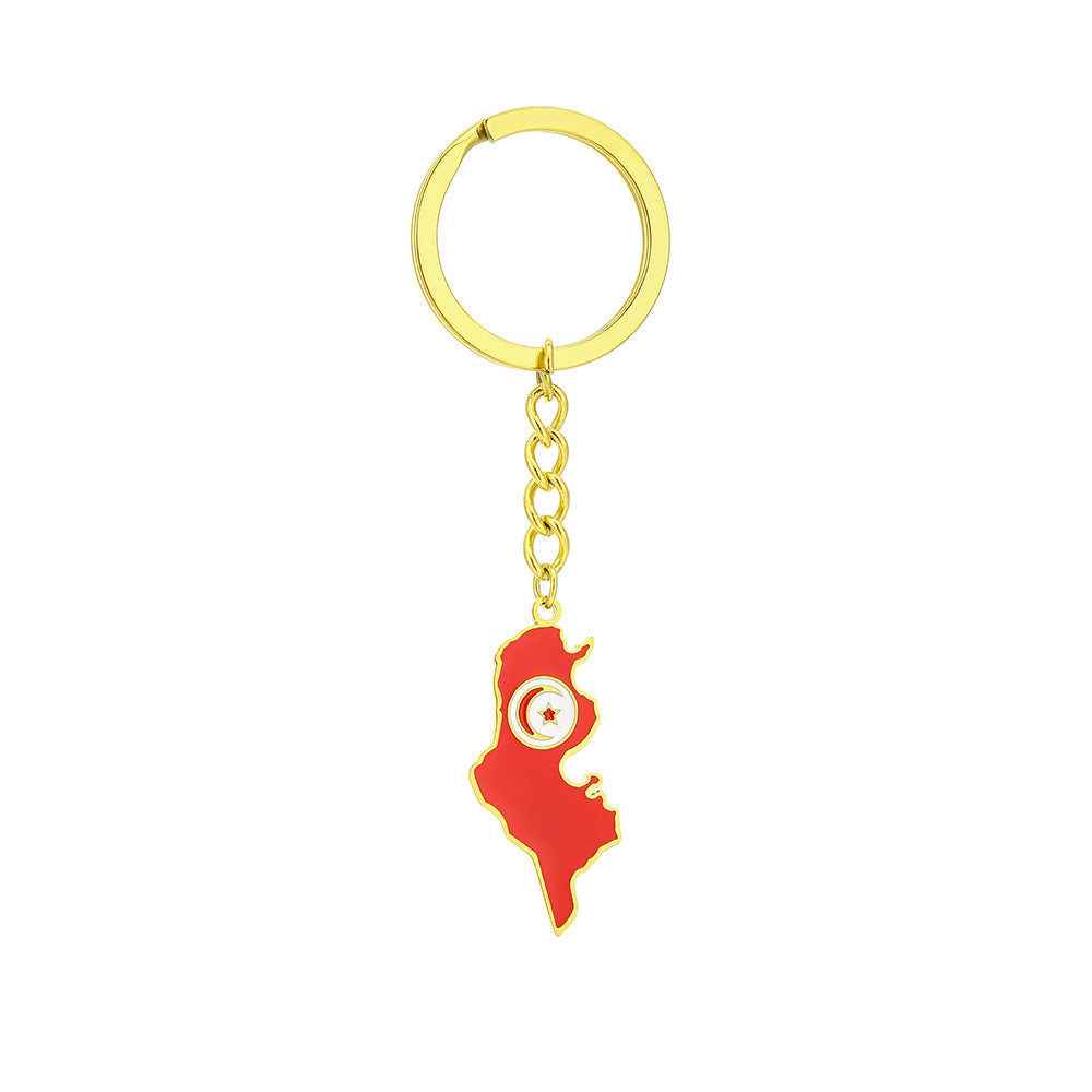 Portachiavi vintage Tunisia Bandiera Mappa in acciaio titanio Accessorio unisex stile etnico