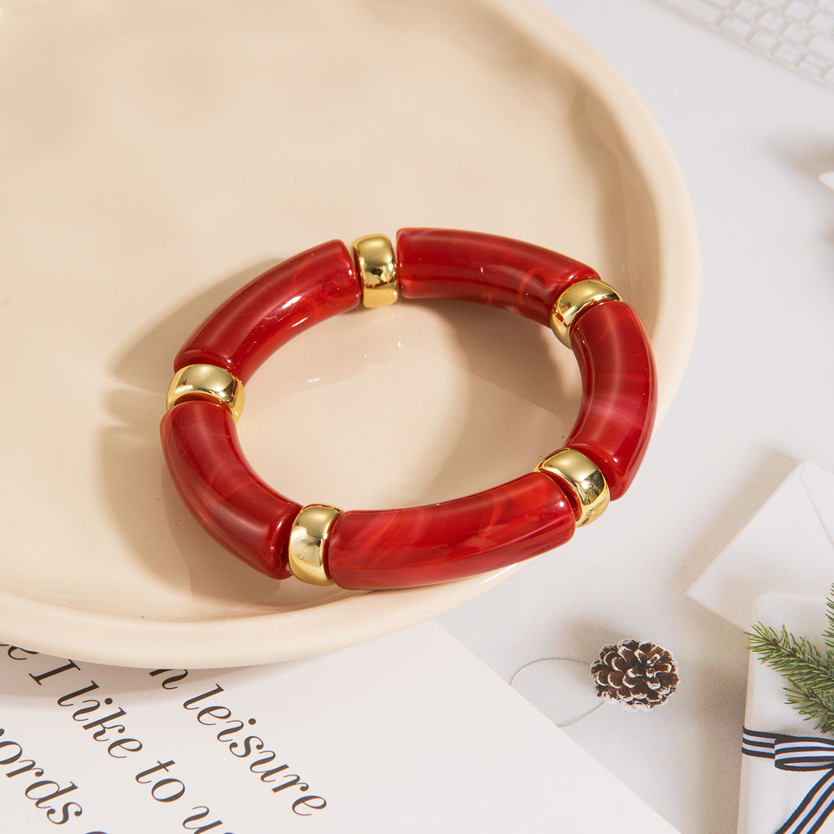 Vintage Polished Acrylic Bracelet with Marble Texture