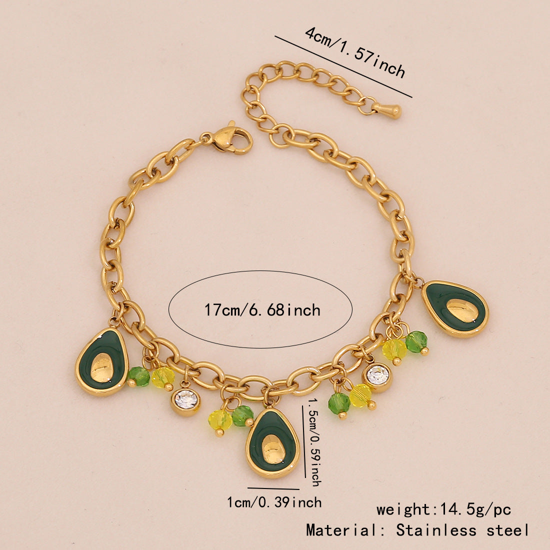 Collana da donna con ciondolo a forma di frutta in acciaio inossidabile, design ananas, anguria e avocado, catena cubana elettrodeposta, stile Fashion OL