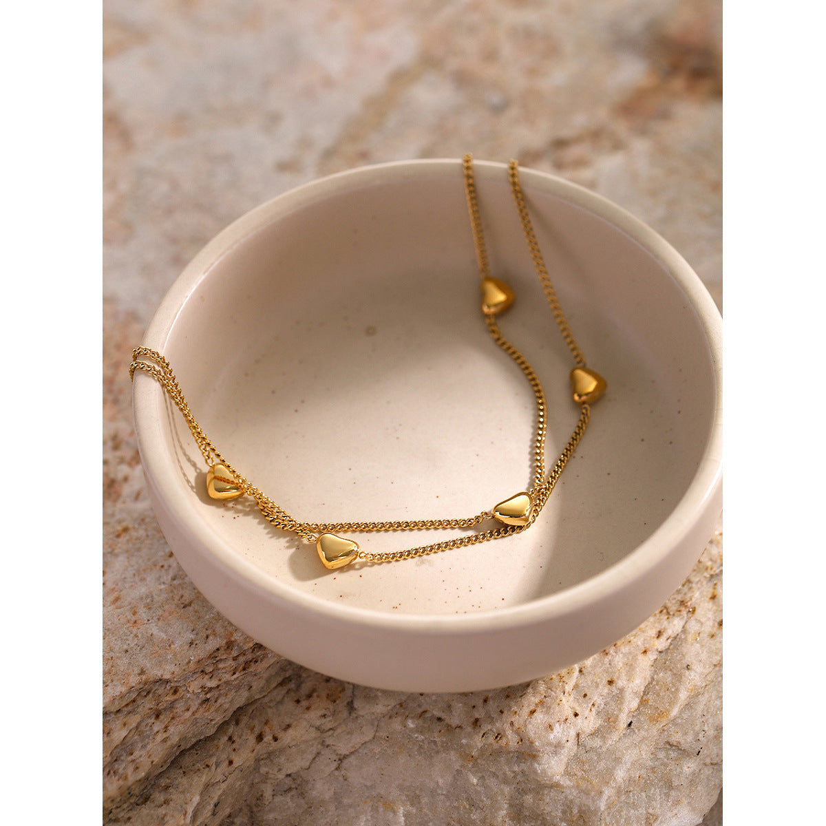 Minimalist Heart-Shaped Stainless Steel Anklet with Double-Layer Design for Women