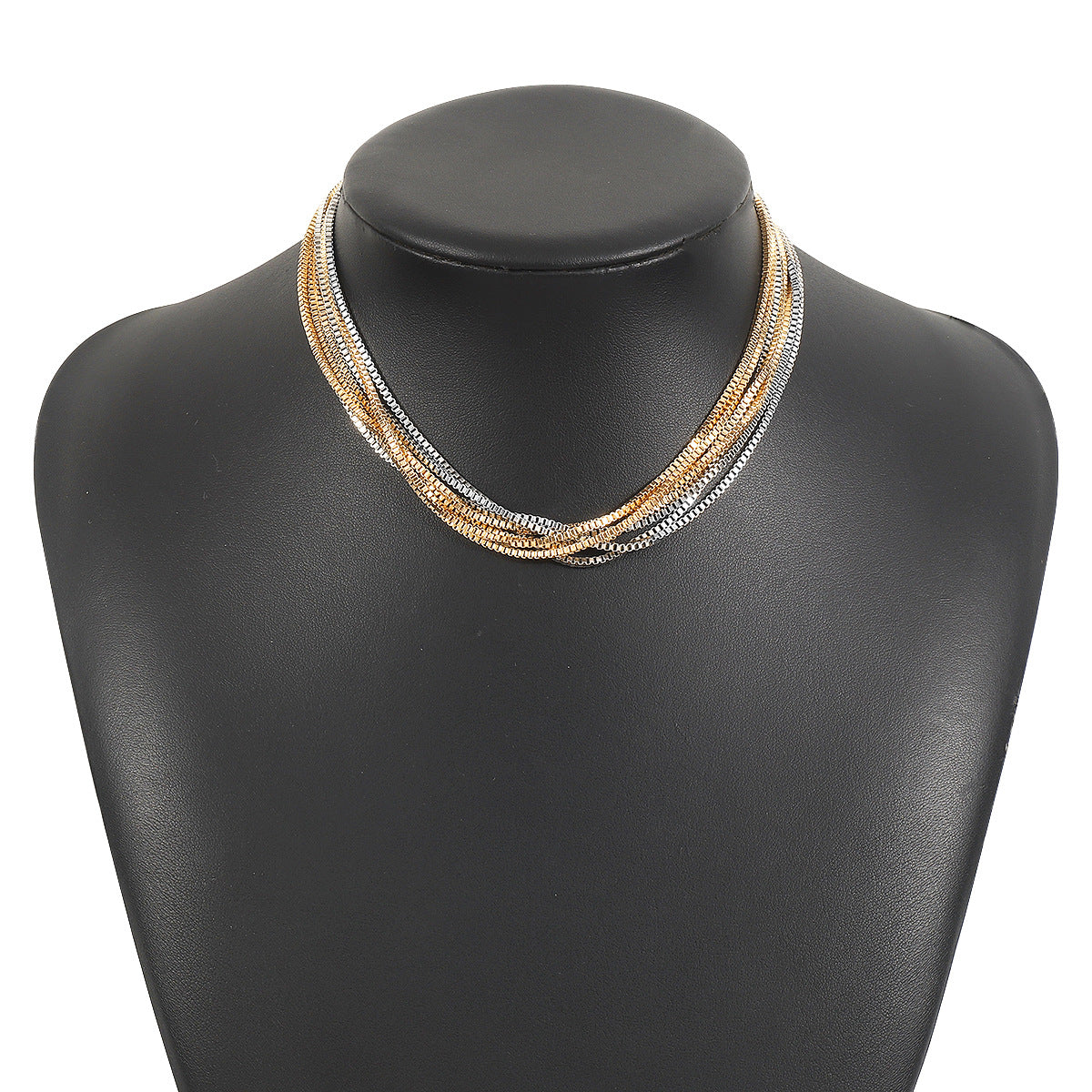 Collar minimalista trenzado ondulado de tres tonos para mujer con cadena de hierro galvanizado gargantilla para capas