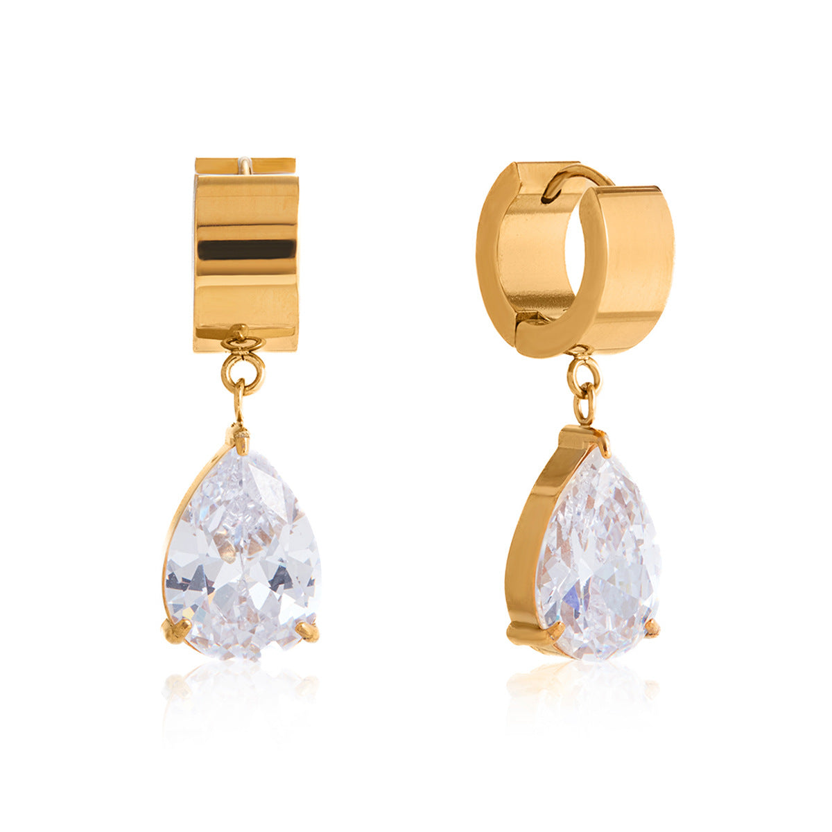 Elegant Geometric Round Stainless Steel Plated Cubic Zirconia Hoop Earrings for Women
