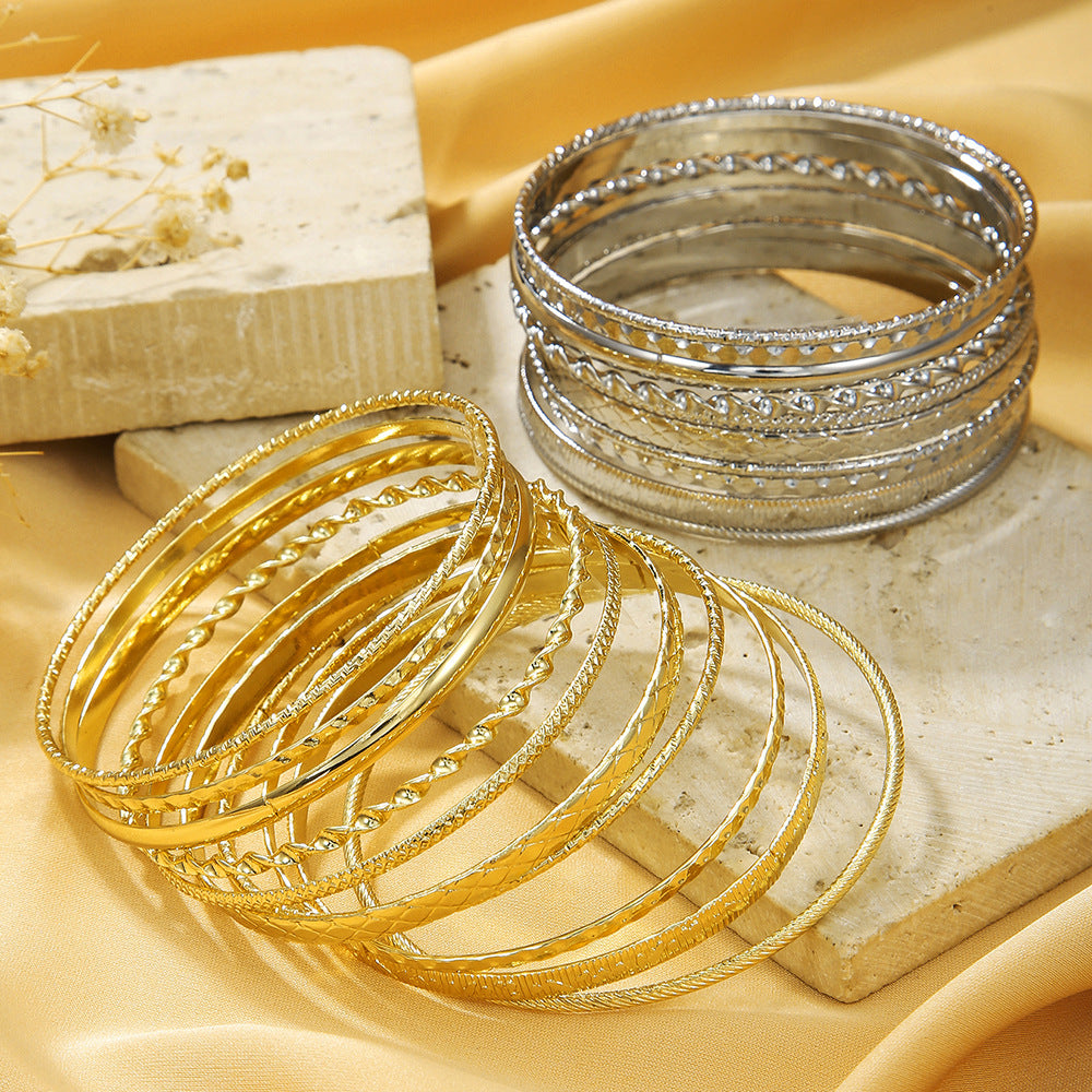 Punk Geometric Round Plated Iron Rope Chain Bracelet Set