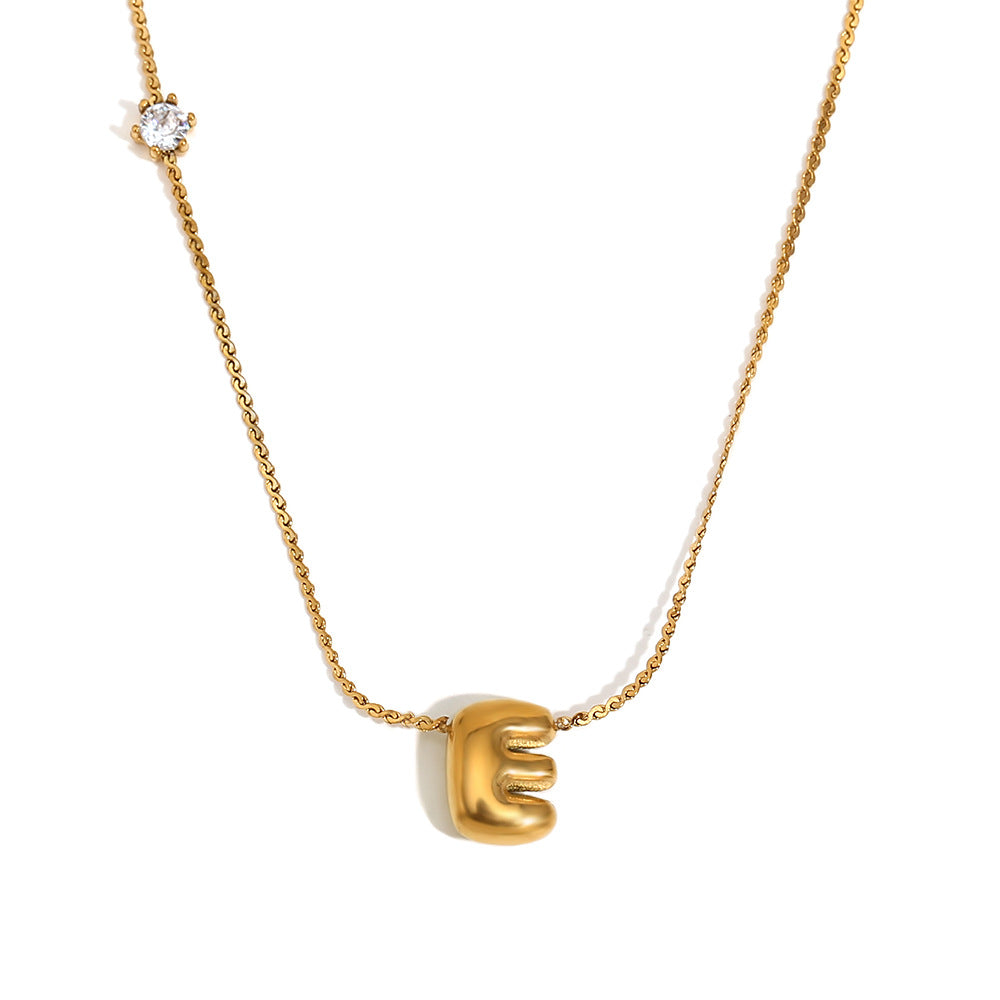 Minimalist Letter-Shaped Pendant Necklace for Women in Stainless Steel with 18K Gold Plating and Cubic Zirconia Accent on S-Link Chain