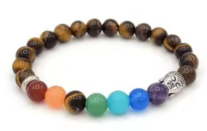 Unisex Geometric Alloy Bracelet Set with Tiger Eye, Green Aventurine and Red Agate Beads