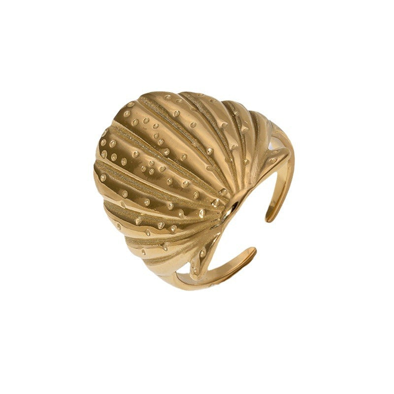 Niche Personalized Stainless Steel Plated Shell Shape Marine Element Adjustable Ring for Women