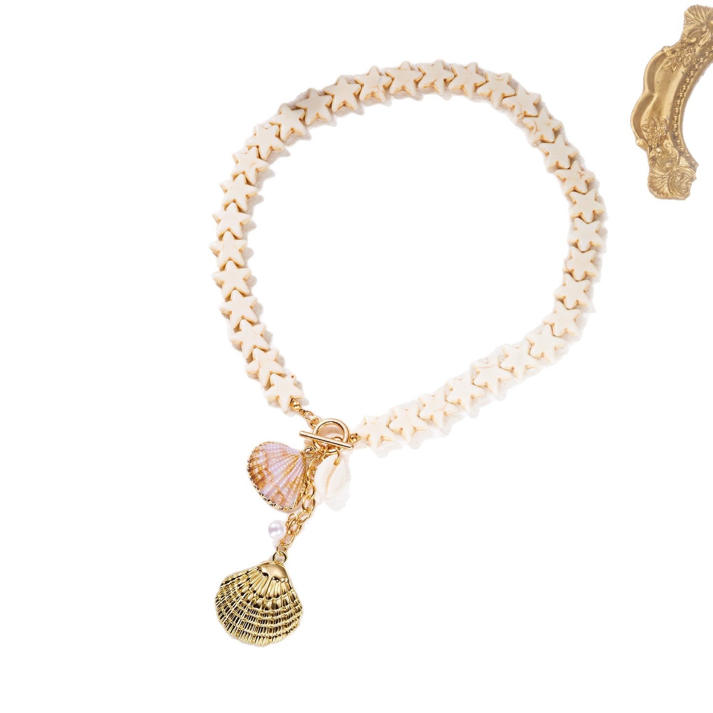Collana pendente Bohemian di lusso con conchiglia a stella marina e conchiglia geometrica fatta a mano in lega per donna