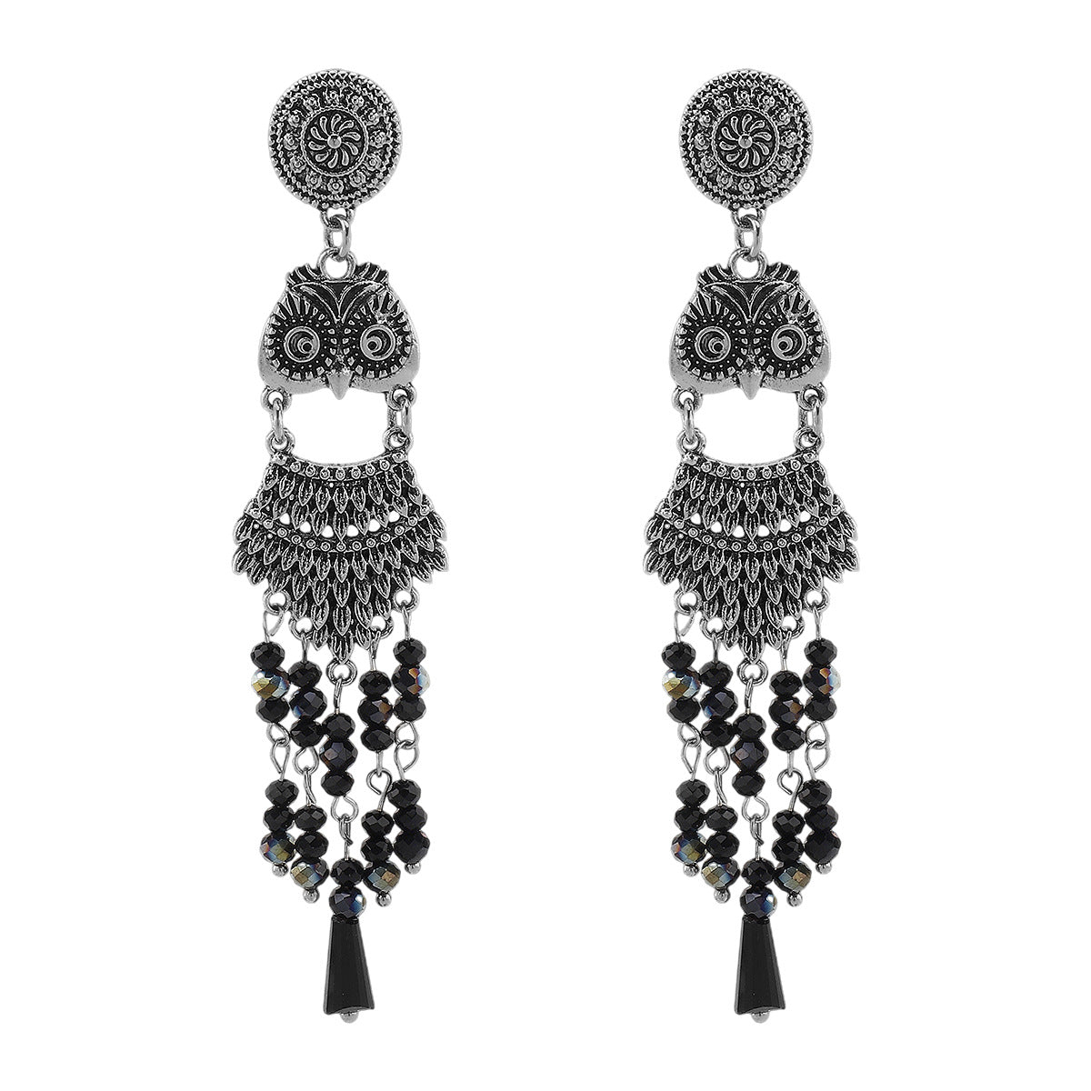 Aretes Bohemio Búho con Borlas en Aleación y Resina, Joyería de Oreja de Moda para Mujer de Estilo Étnico Vintage Electrochapado