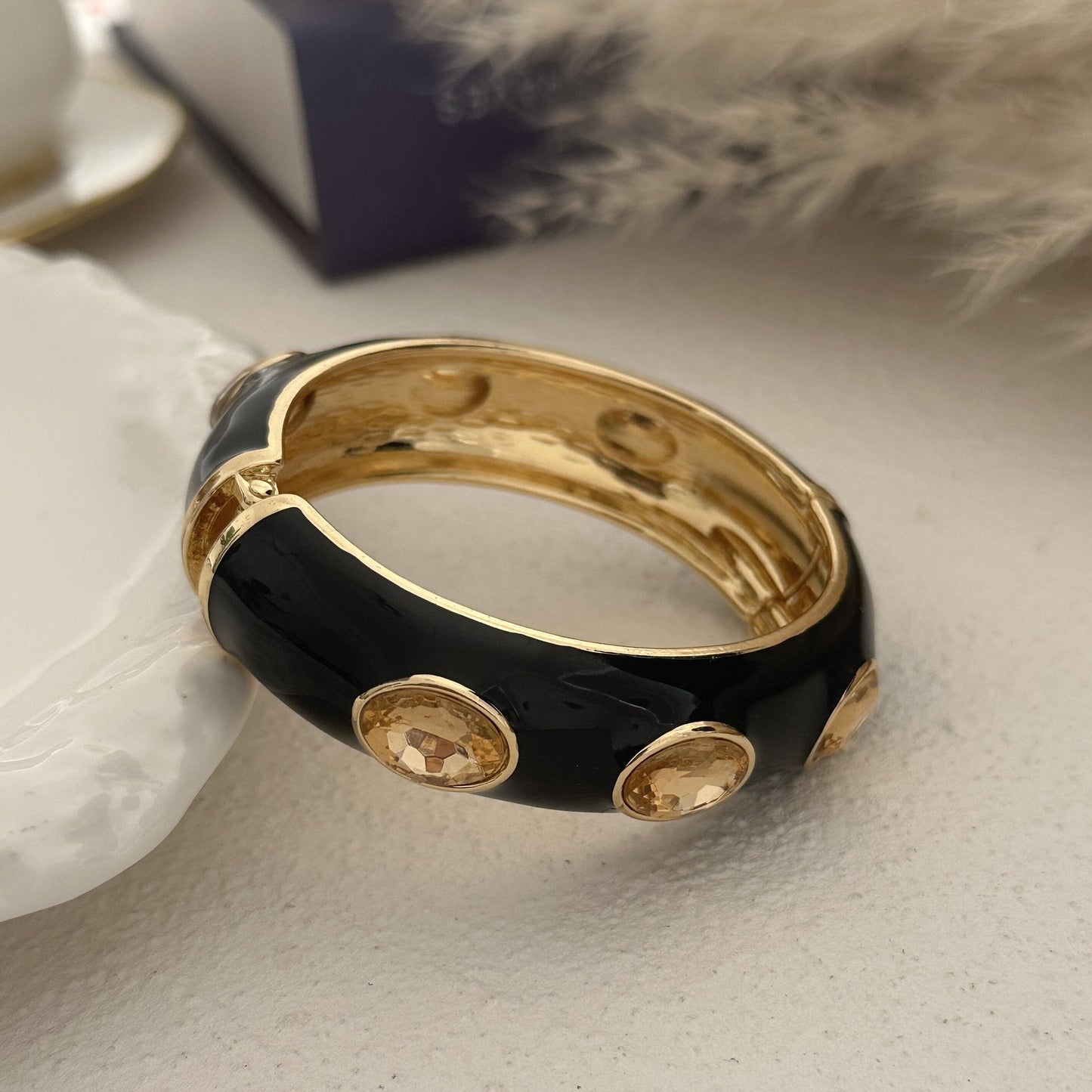 Vintage Wavy Bamboo Section Heart Enamel Drip Oil Plated Alloy Cuff Bracelet for Women