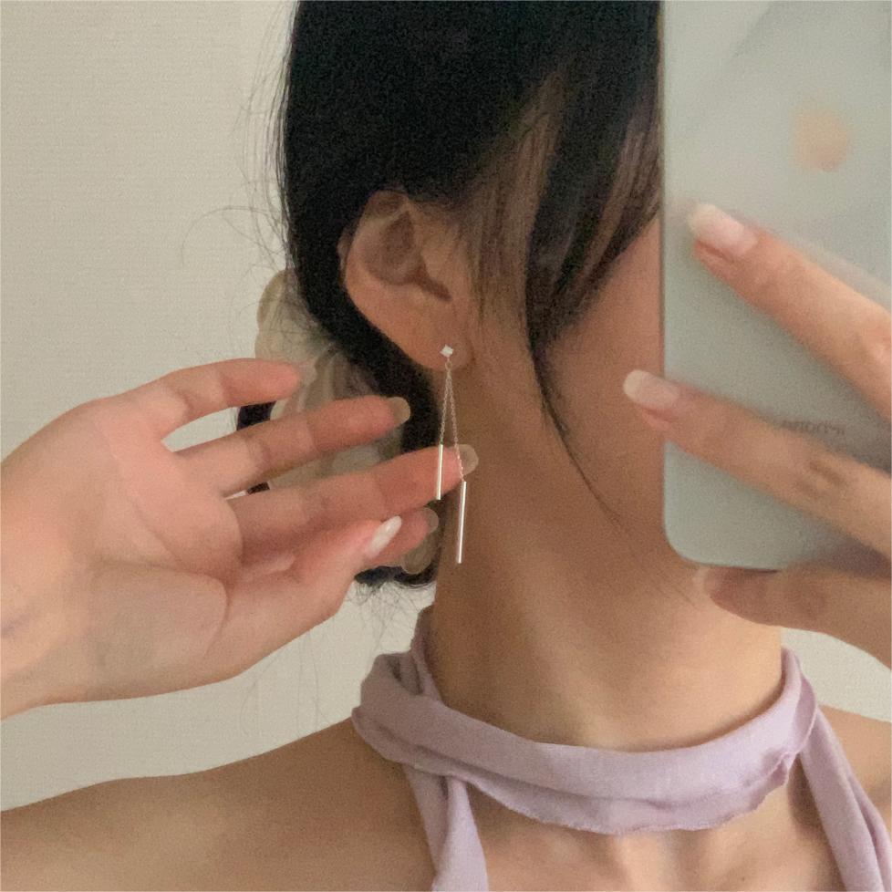 Pendientes largos minimalistas de estilo coreano, de plata de ley 925 con cubos geométricos facetados y acabado chapado