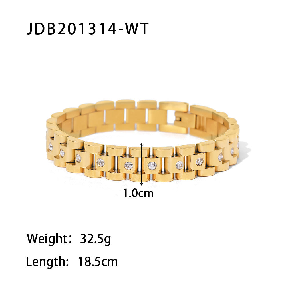 18K Gold Plated Stainless Steel Round Geometric Cubic Zirconia Bracelet
