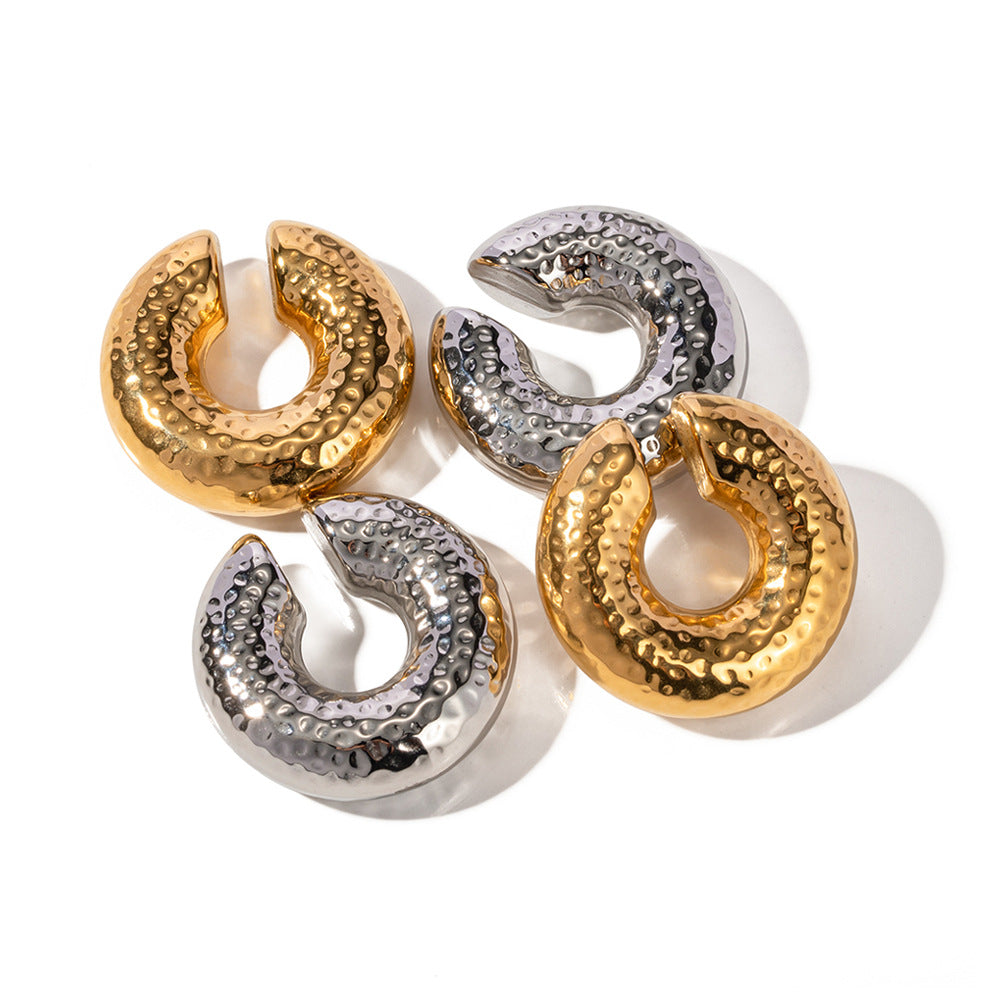 Orecchini a Clip a C in Acciaio Inossidabile Geometrici in Stile INS con Placcatura in Oro 18K, Ipoallergenici e Resistenti allo Sbiadimento