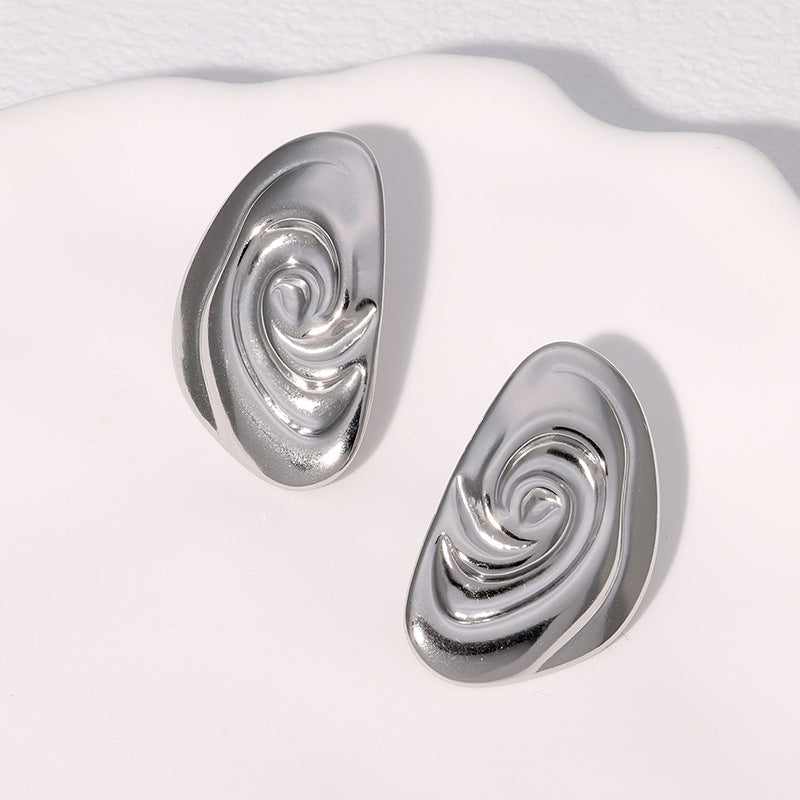 Minimalist Seashell-Shaped Stainless Steel Ear Studs with Gold Plating, Irregular Design, Fashionable and Luxe Women's Earrings