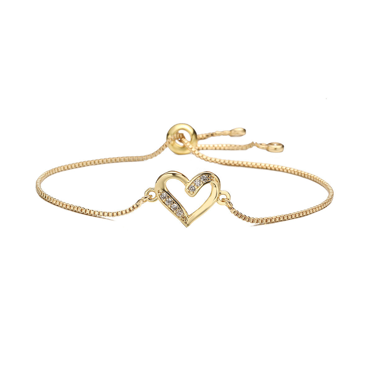 Bracciale da donna minimalista di lusso color rame con placcatura in oro 18 carati e ciondolo a cuore in zircone