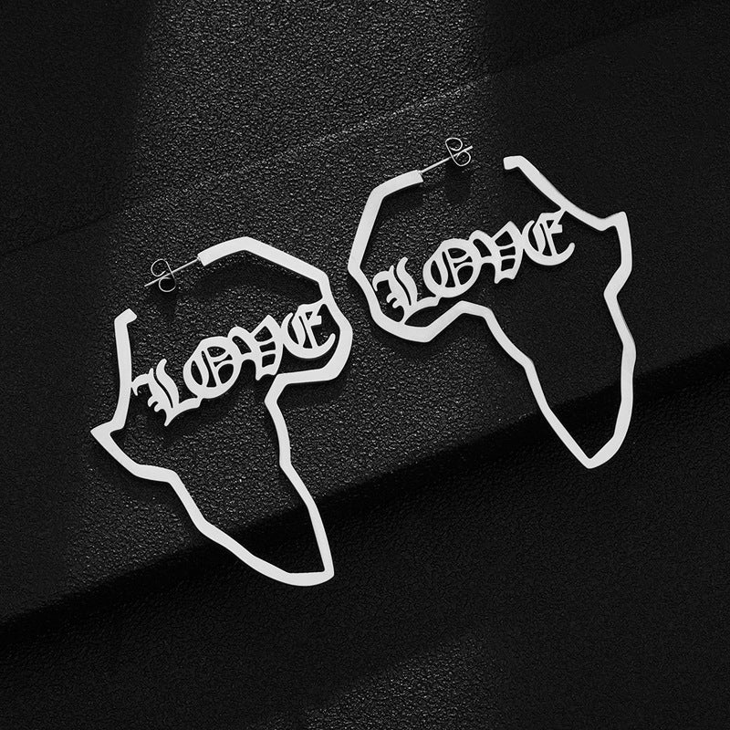 Orecchini a Mappa dell'Africa con Amore Geometrico, in Acciaio Inossidabile Dorato, per Donne, alla Moda, Casual