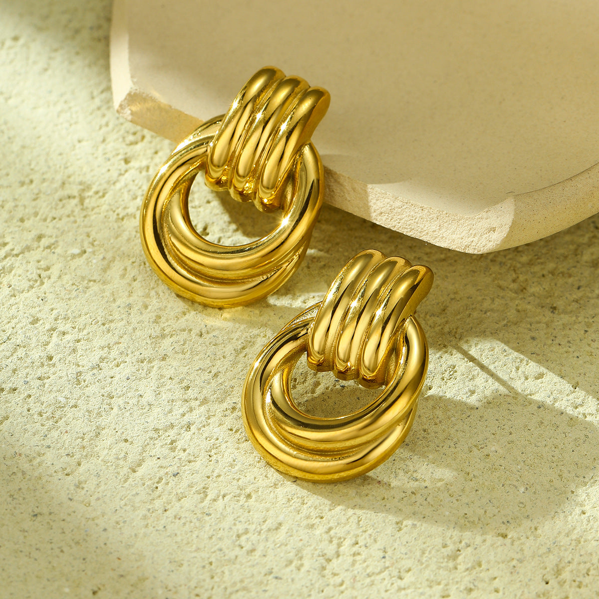 Minimalist Geometric Gold-Plated Titanium Steel Hoop Earrings for Women with Twisted Rope Detail