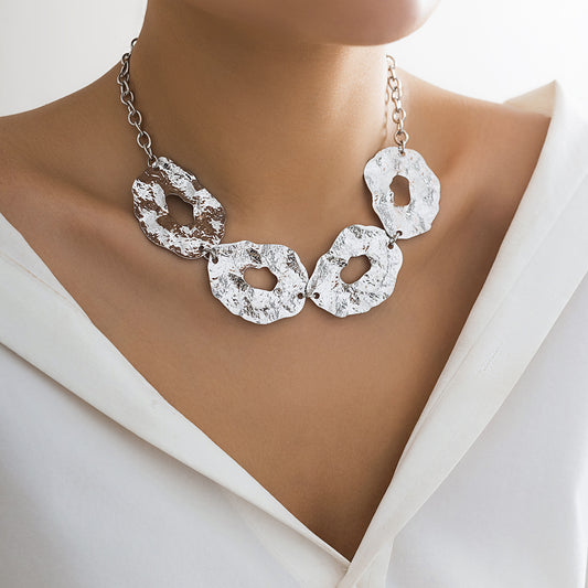 Minimalist Geometric Oval Iron Plated Necklace with Curb Chain for Women