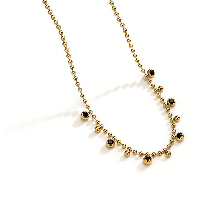 Vintage Geometric Round Stainless Steel Gold Plated Cubic Zirconia Necklace Ball Chain Unisex