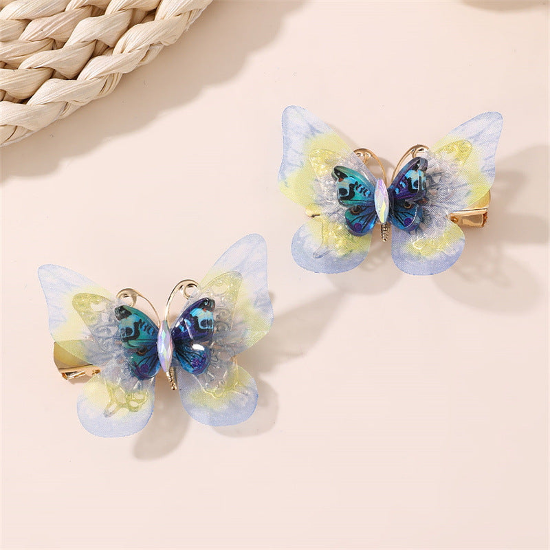 Natural Style Butterfly Bow Hair Clip for Kids with Gradient Feather Wing Design, Plastic Resin Duckbill Clamp for Ponytail