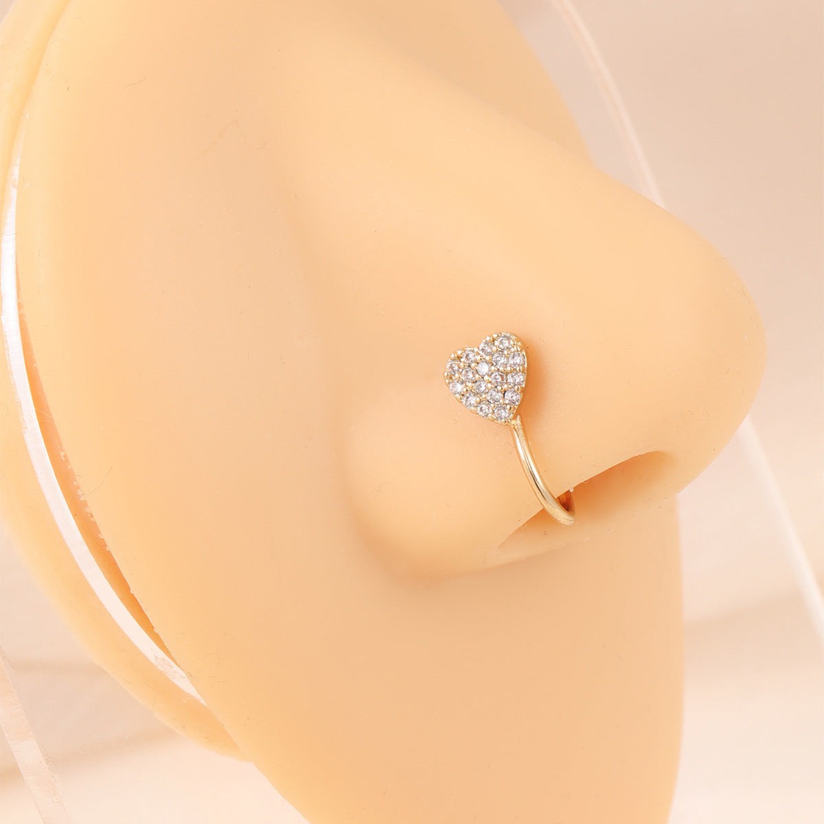 Minimalist Heart-Shaped Copper Nose Clip with Micro-Pavé Zirconia for Women