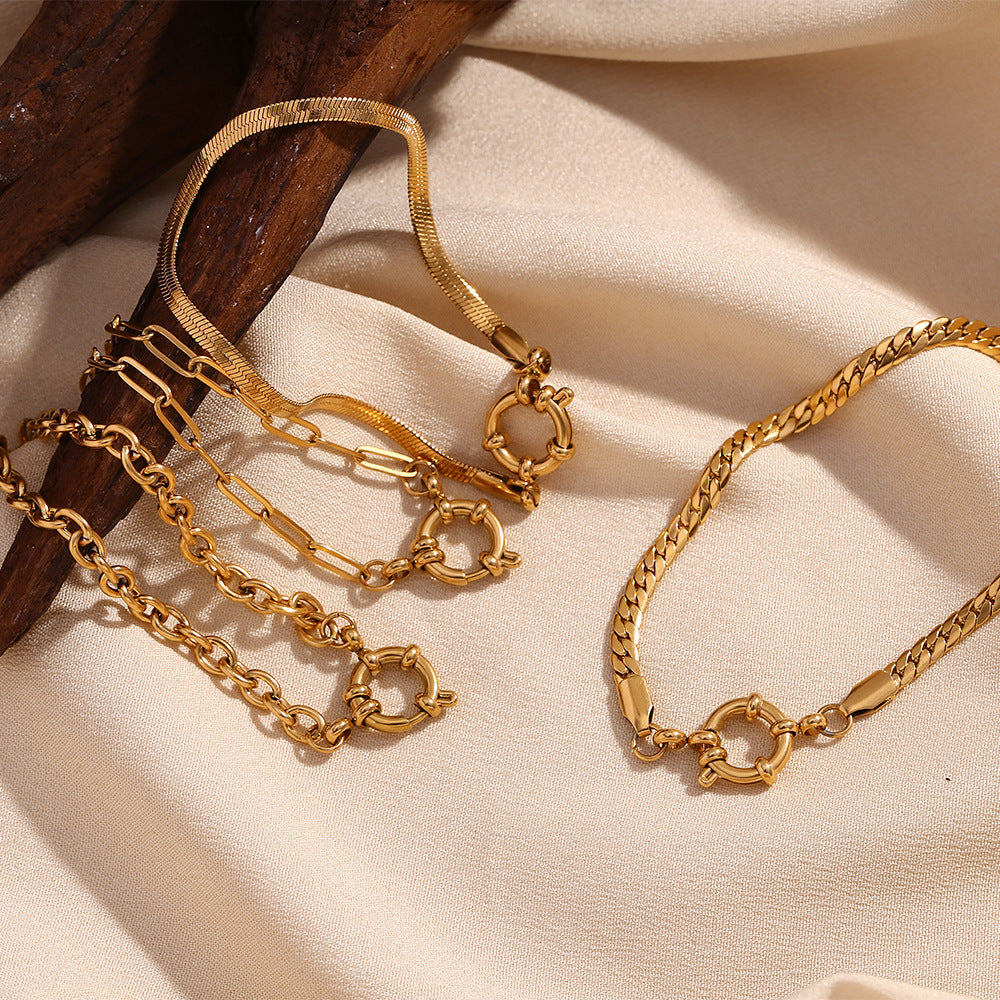 Minimalist Geometric Stainless Steel Plated 18K Gold Blade Chain Bracelet with Spring Ring Clasp
