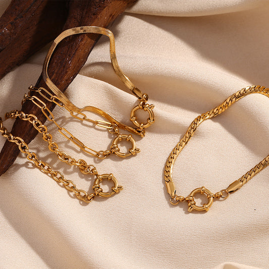 Minimalist Geometric Stainless Steel Plated 18K Gold Blade Chain Bracelet with Spring Ring Clasp