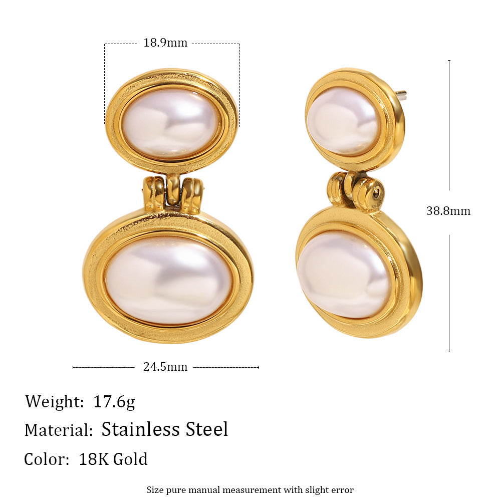 Orecchini da donna geometrici minimalisti in acciaio inossidabile con placcatura in oro 18 carati e perle simulate