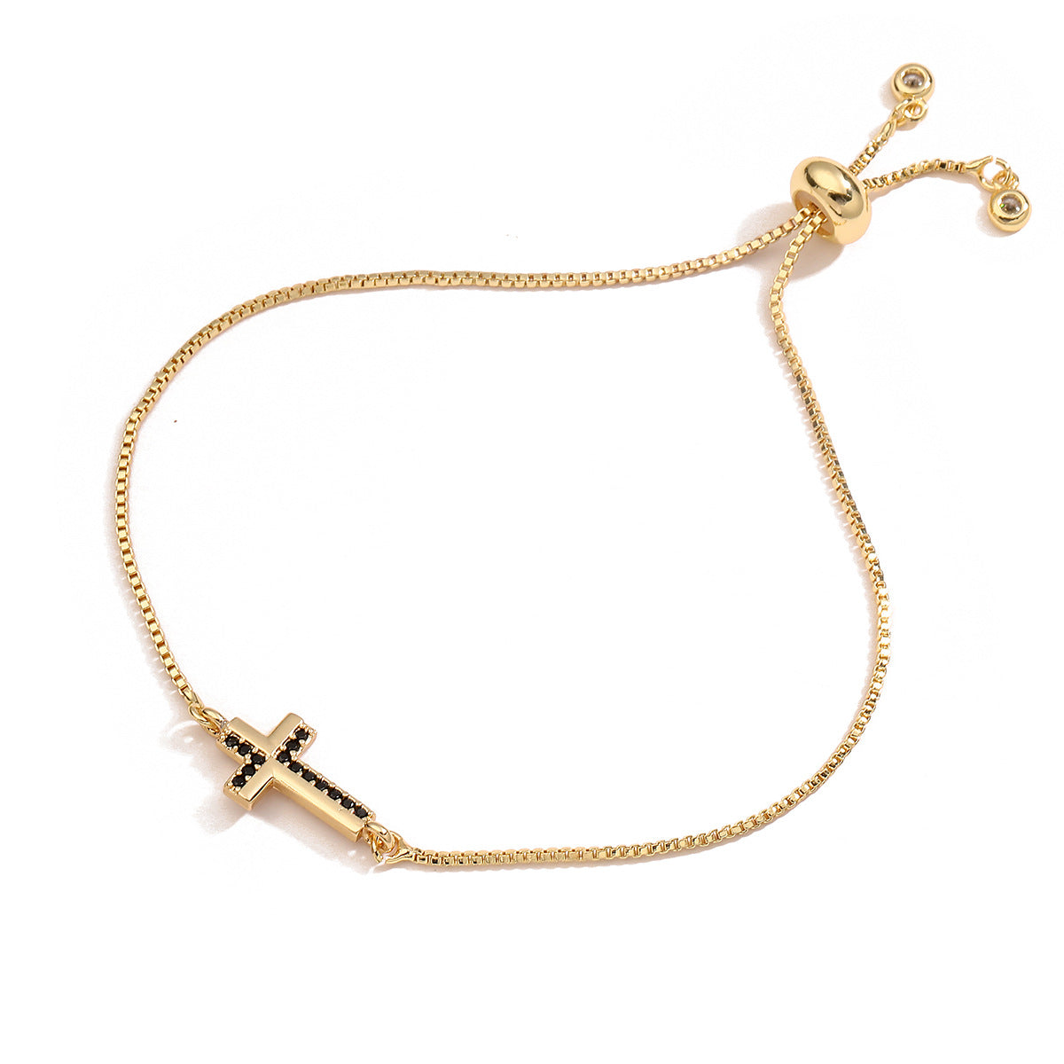 Minimalist Gold Plated Brass Cross Bracelet with Cubic Zirconia for Women